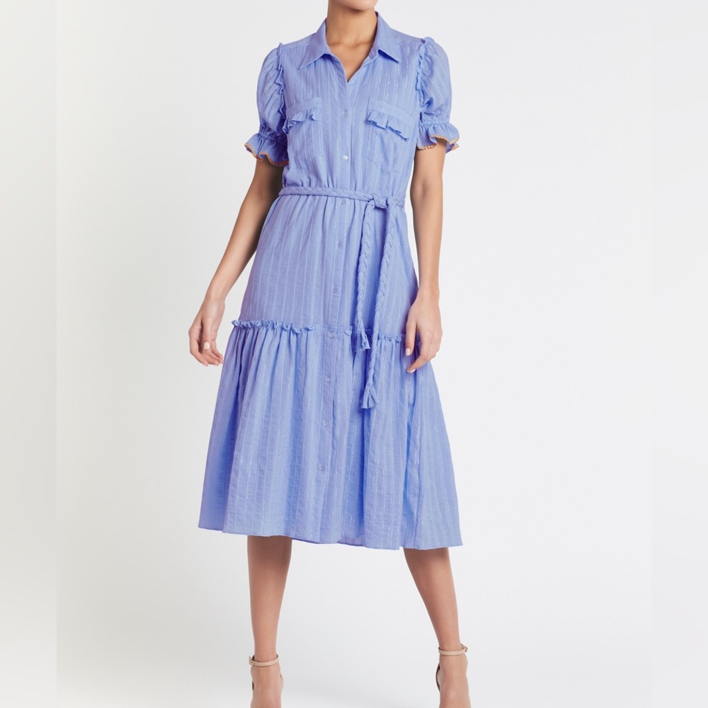 MISA LOS ANGELES • Kyla Metallic Blue Puff Sleeve Dress XS - Picture 1 of 13